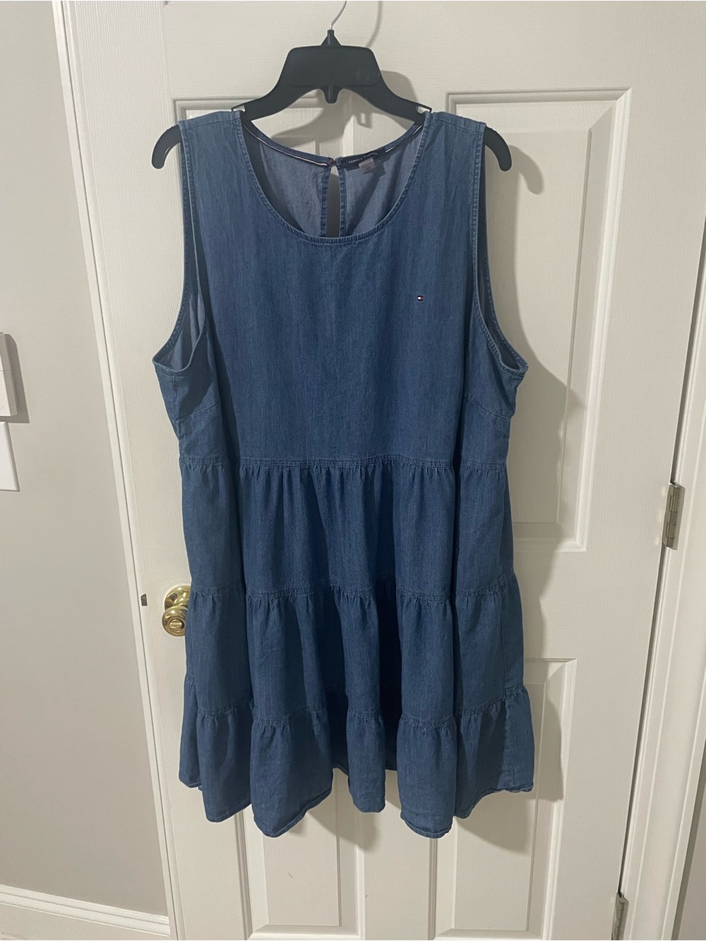Tommy Hilfiger Sleeveless Denim Tiered Dress - Blue 22w